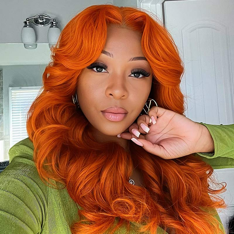 Lumiere #350 Ginger Colored Body Wave 13x4 Lace Frontal Human Hair Wigs (No Code Need)