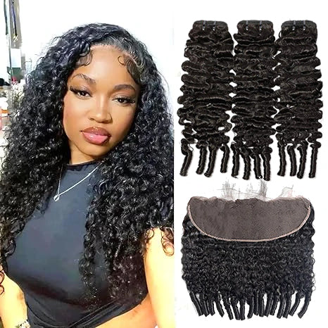 Lumiere Brazilian Burmese Curly Human Hair 3 Bundles with 13x4 Frontal HD Lace for Women