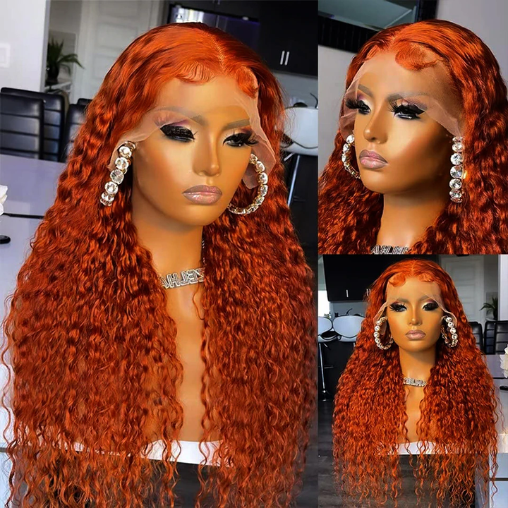 #350 Orange Ginger Colored Water Wave 4 Bundles 100% Raw Human Hair Extensions