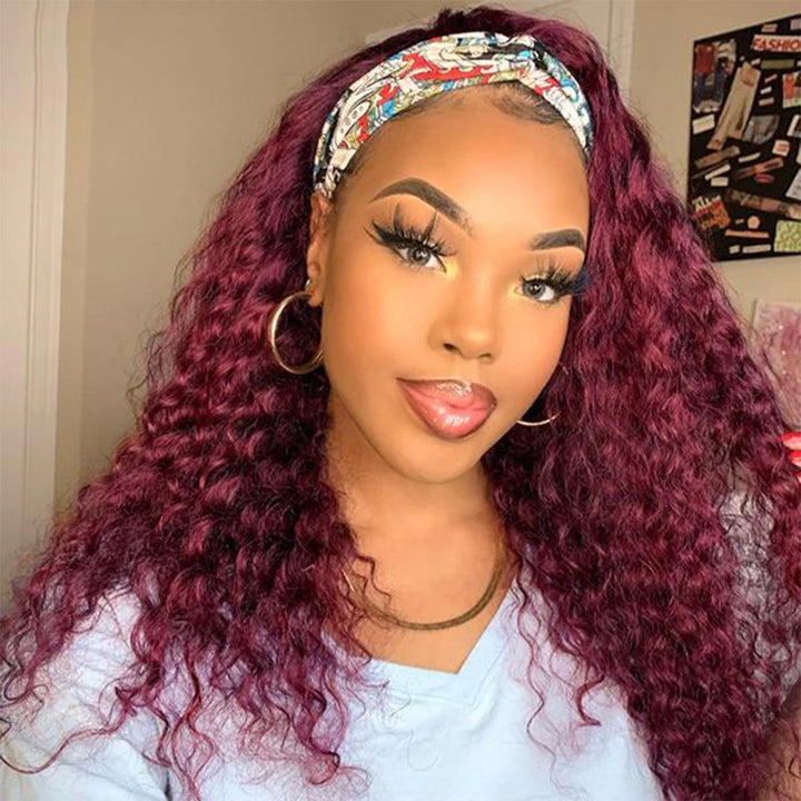99J Colored  Water Wave Human Hair Wigs Indian Headband Wig For Women Long Hair 10-30Inch