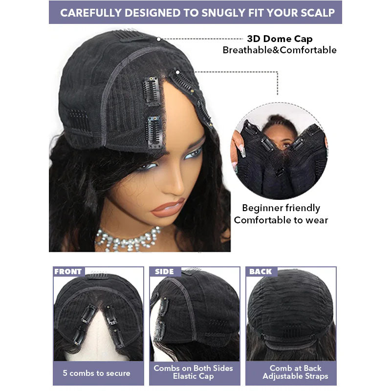 New V Part Body Wave Upgrade No Leave Out Brazilian Remy Human Hair Wigs For Women