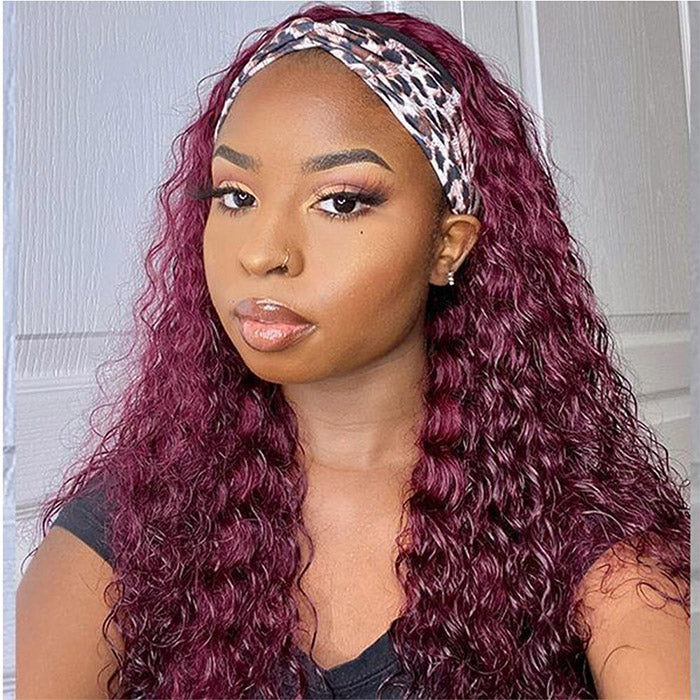 99J Colored  Water Wave Human Hair Wigs Indian Headband Wig For Women Long Hair 10-30Inch