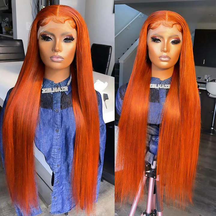 #350 Ginger Straight HD Transparent Lace Front Wigs Pour Femmes Cheveux Humains