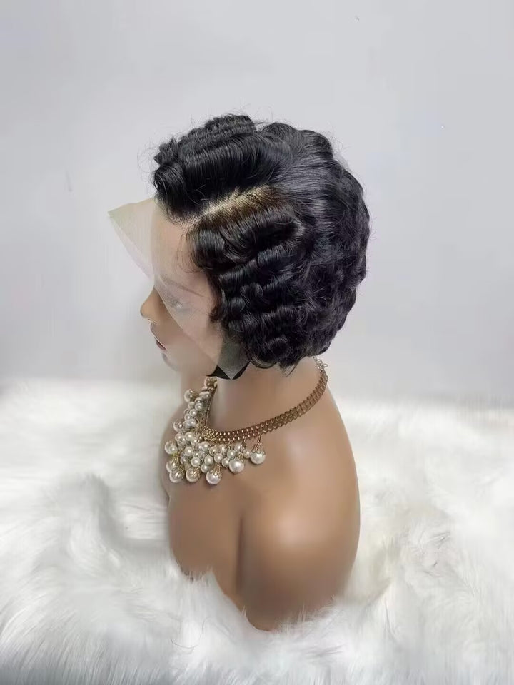 Naturel noir 13 x 4 x 1 partie latérale dentelle bouclée courte Pixie Cut Bob pour les femmes noires