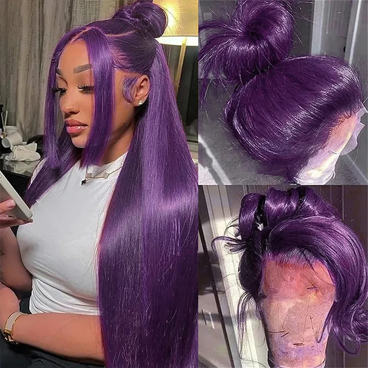 Lumiere Purple Straight Lace Front Wig 13x4 Transparent Lace Wig Remy Human Hair Wigs Pre plucked