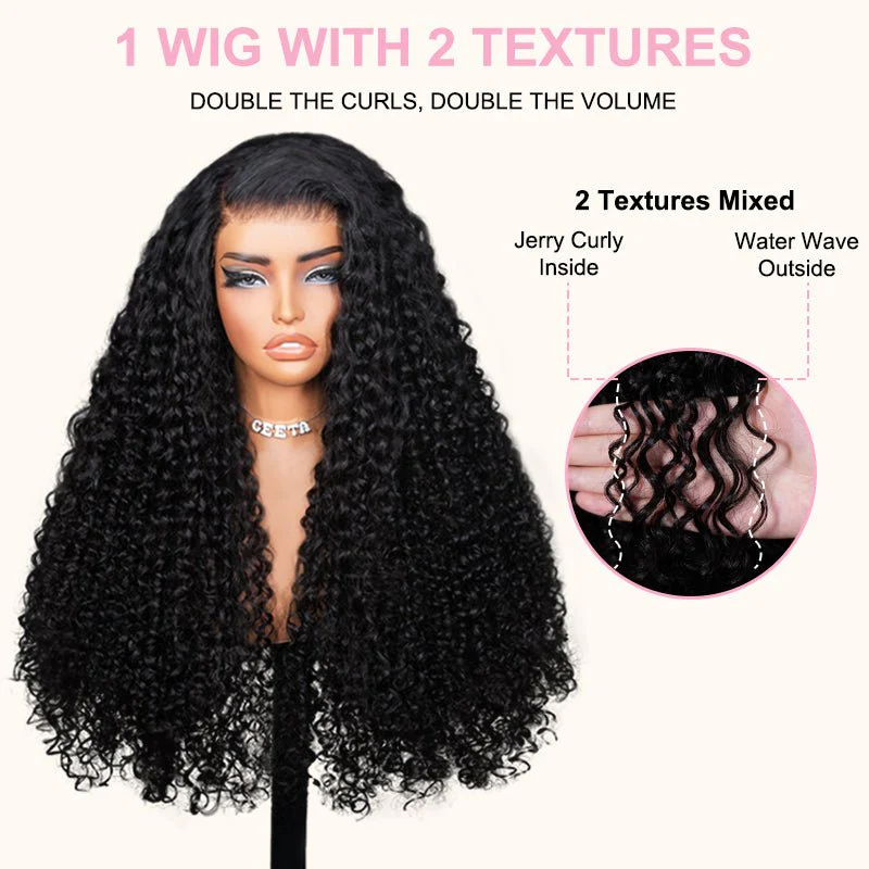 Lumiere Water Wave & Curly Textures Mixed 13x4 Lace Frontal Human Hair Glueless Wig