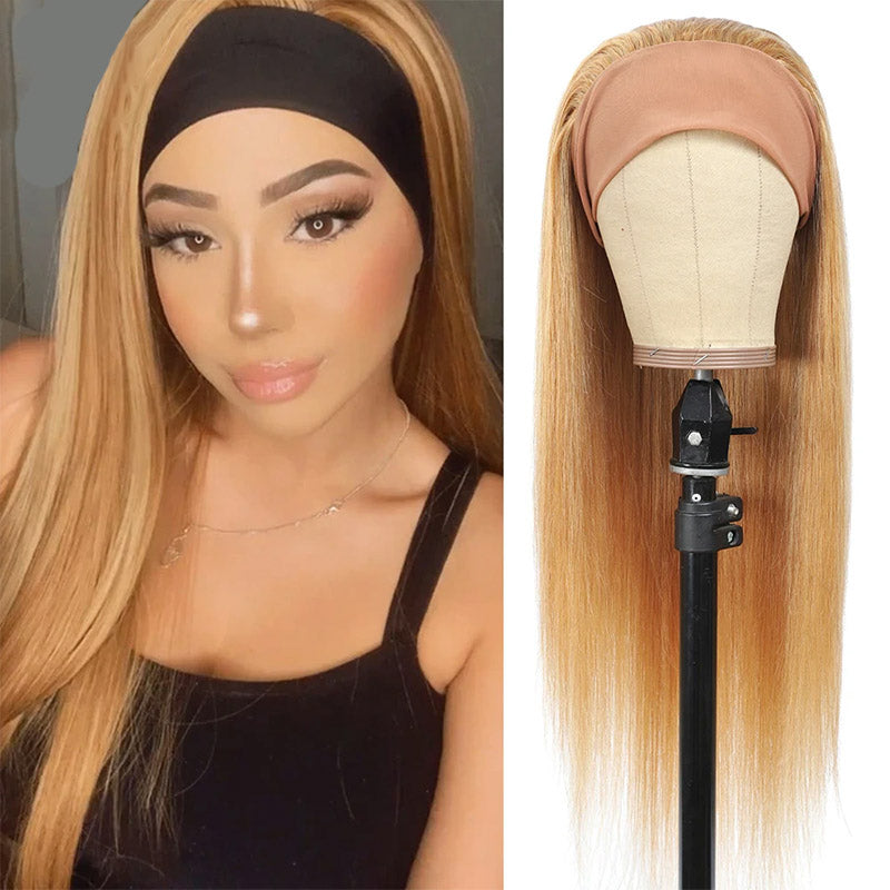1B/27 Ombre Droite Bandeau Perruques de Cheveux Humains Pleine Machine Aucune Dentelle