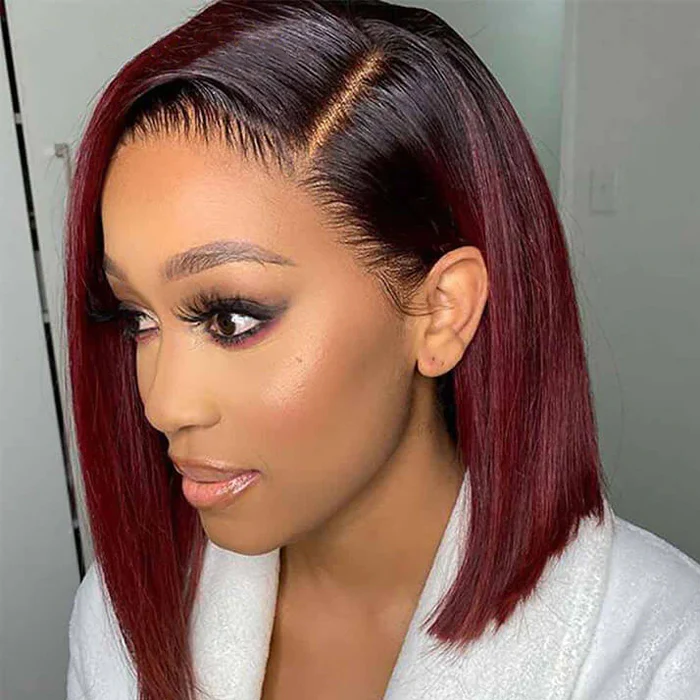 Lumiere A1 Customized 13x4 Lace 1B/99J Red Color Short Straight Bob Wigs Human Hair