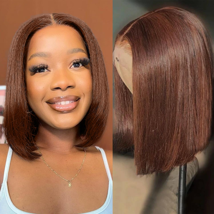 Lumiere A1 Customized #4 Brown 4x4 Lace Silky Straight Part Hairline Wig Lace Bob Wig Can Part Anyway