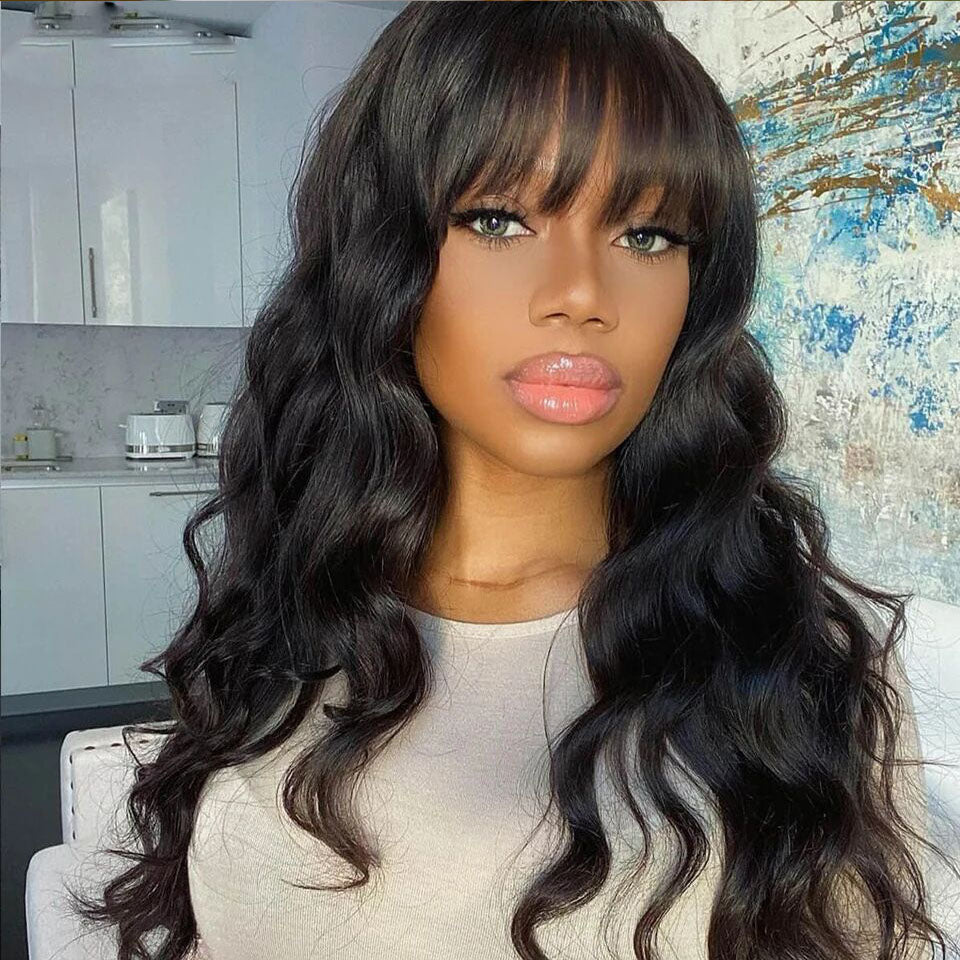 Lumiere Chocolate Brown Body Wave 180% Density Human Hair Wig With Bang 13x4 Transparent Lace Front Wigs Human Hair For Black Women HDZ
