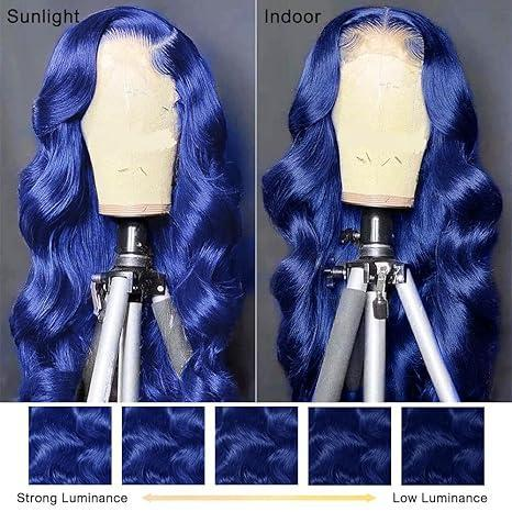 Lumiere Dark Blue Bomb Pre Colored 13x4 Body/Straight Wave Lace Frontal Human Hair Wig (No Code Need)