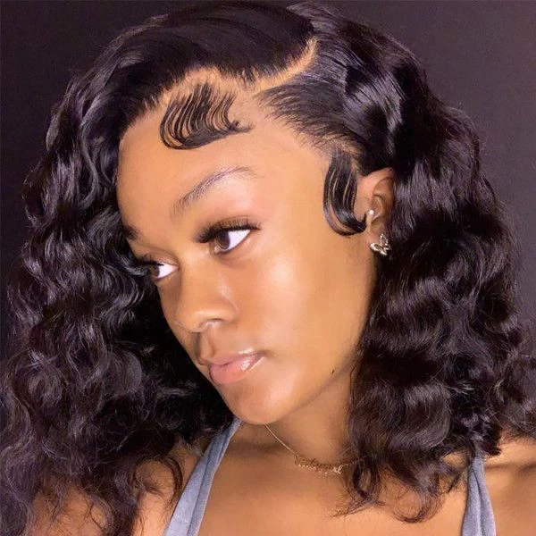 180% Density Short Bob Wig Loose Deep Wave 13x4 HD Lace Frontal Human Hair Wigs