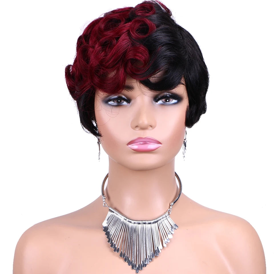 Short Human Hair Wigs Pixie Cut Straight Remy Brazilian Hair Machine Made No Lace Wig