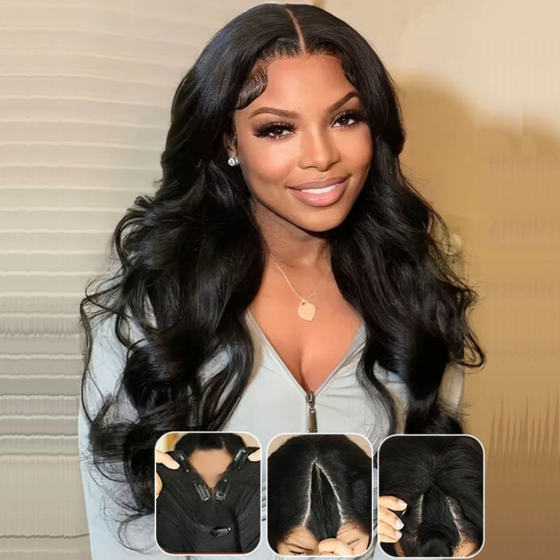 New V Part Body Wave Upgrade No Leave Out Brazilian Remy Human Hair Wigs For Women