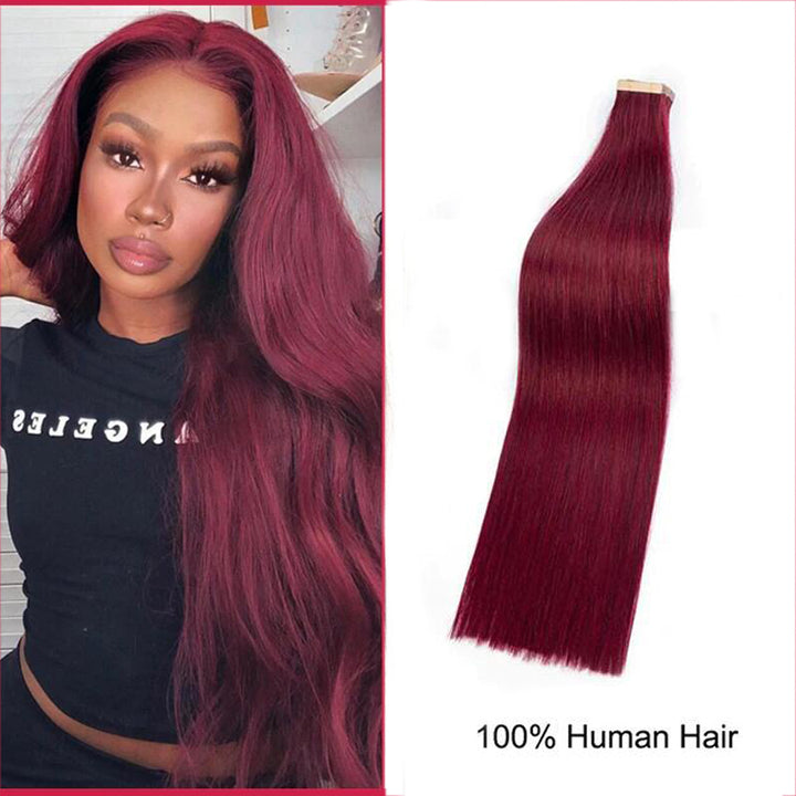 Tape In Human Hair Extensions #Burg Straight Hair Natural Black For Women Microlinks Brazilian 20pcs/1pack