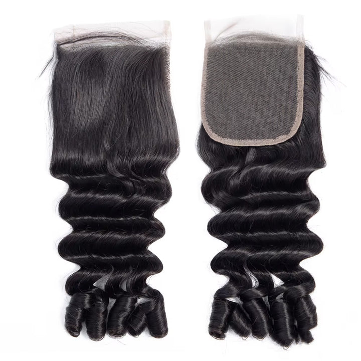 Lumiere Burmese Curly Funmi Loose Deep 3 Bundles with 4x4 Lace Closure Human Hair Extension