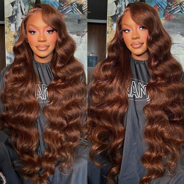 13x4 Chocolate Brown Body Wave Lace Front Wigs Human Hair HD Lace Frontal Wig Preplucked Colored Virgin Hair