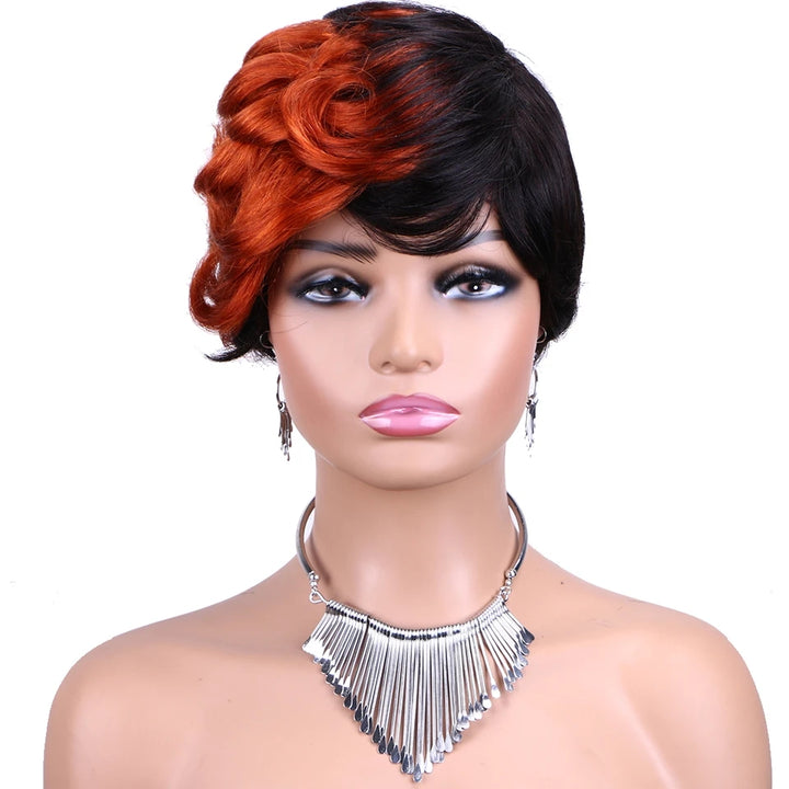 Short Human Hair Wigs Pixie Cut Straight Remy Brazilian Hair Machine Made No Lace Wig