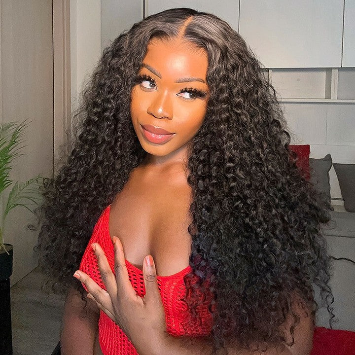 AMZ Lumiere 13x4 Deep Wave Lace Frontal Wigs 180 Density 28 Inch HD Transparent Deep Curly Lace Wigs