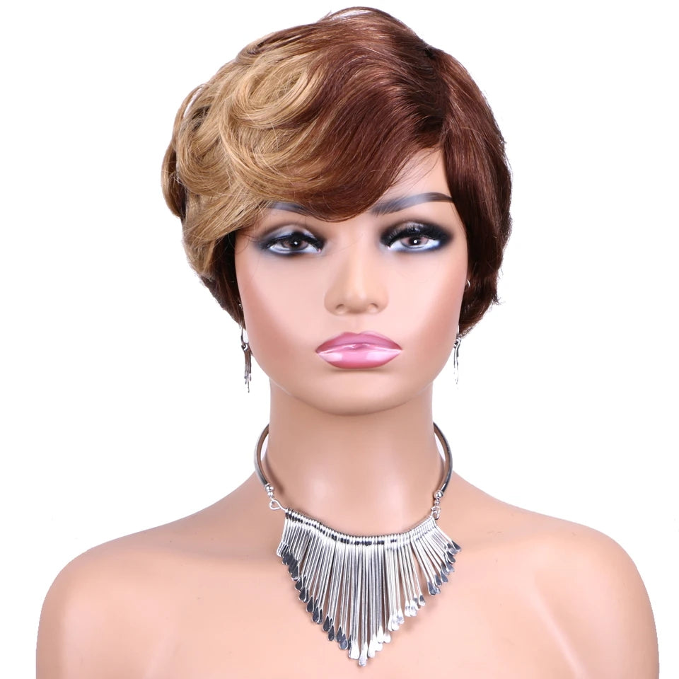 Short Human Hair Wigs Pixie Cut Straight Remy Brazilian Hair Machine Made No Lace Wig