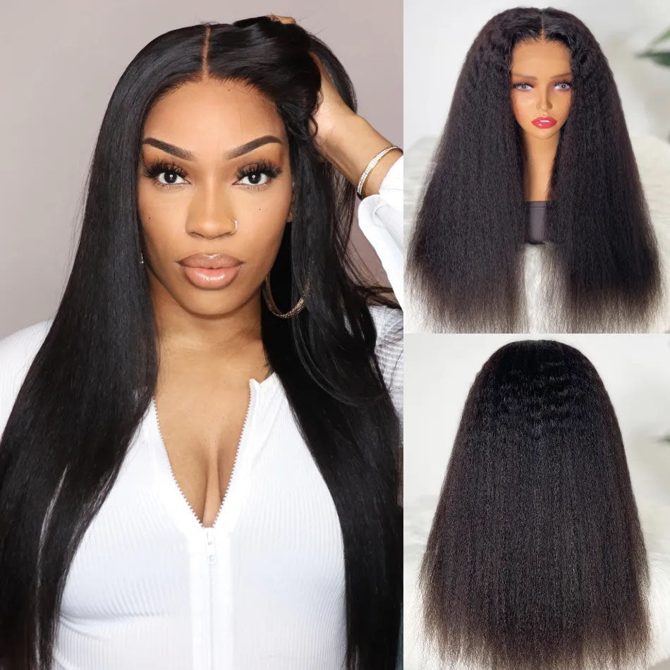 Kinky Straight 4x4 HD Lace Closure human hair Wigs With Baby Hair