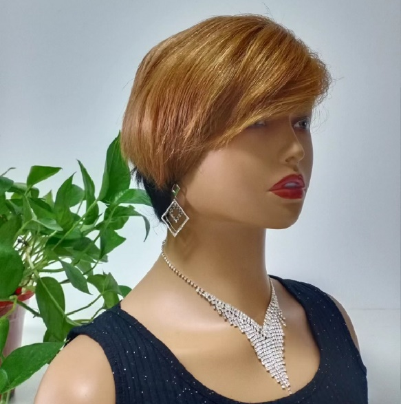 Lumiere Natural Black Highlights Burgundy New Pixie Cut Short Human Hair Wigs Full Machine Made Wig For Women Short Left And Long Right