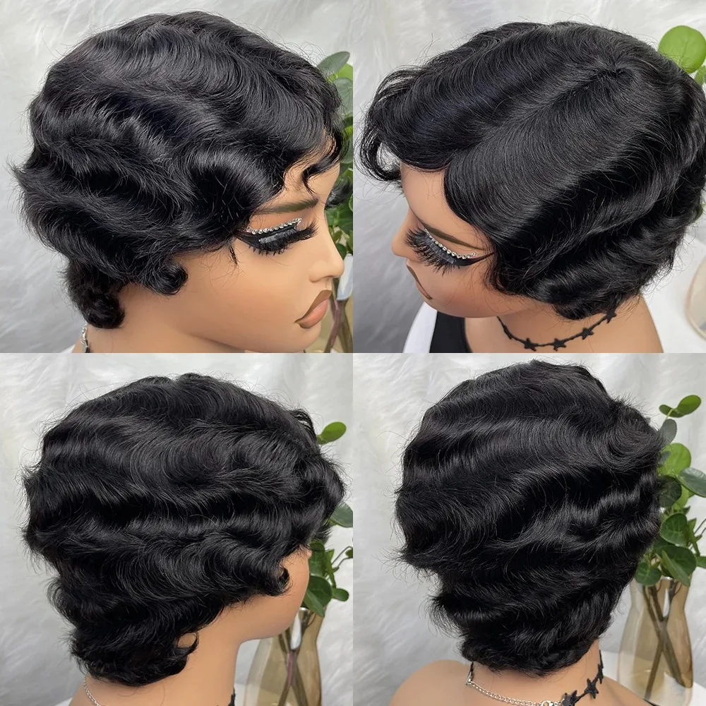 Naturel noir 13 x 4 x 1 partie latérale dentelle bouclée courte Pixie Cut Bob pour les femmes noires