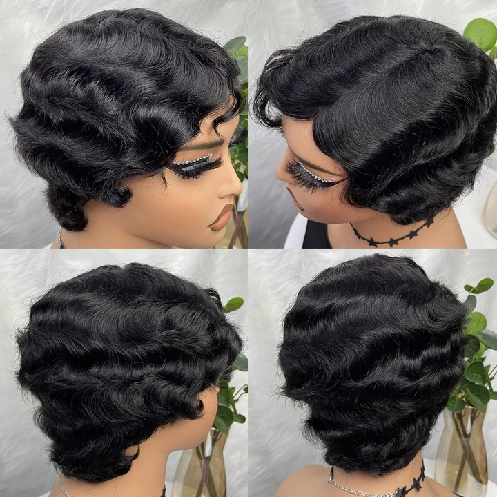 Naturel noir 13 x 4 x 1 partie latérale dentelle bouclée courte Pixie Cut Bob pour les femmes noires