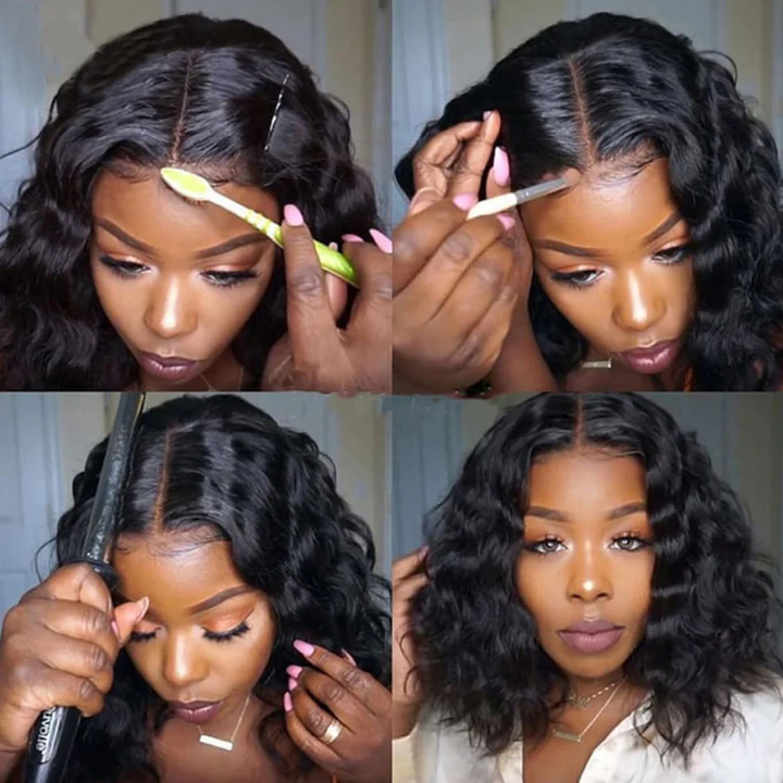 180% Density Short Bob Wig Loose Deep Wave 13x4 HD Lace Frontal Human Hair Wigs