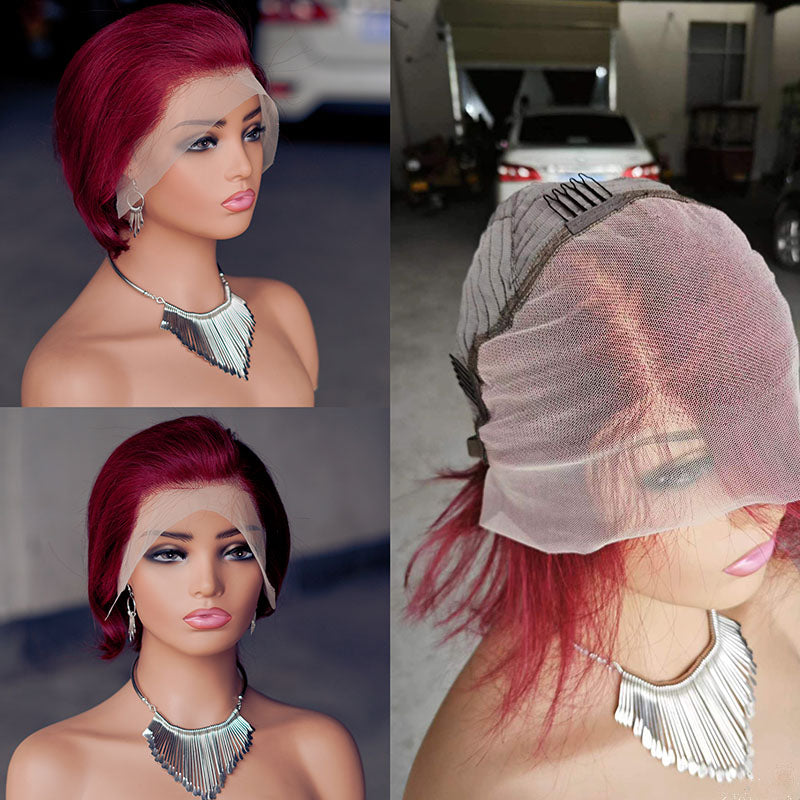 Short Human Hair Wigs Pixie Cut Straight Remy Brazilian Hair 13x4 Lace Wig