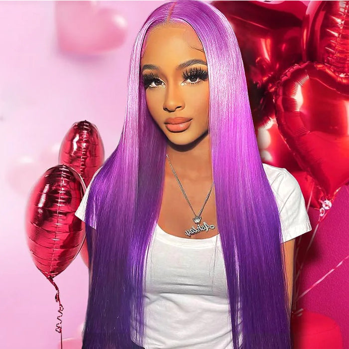 Dark violet 13x4 Transparent Lace Front Wig Straight Human Hair Wigs For Women 613 Colored
