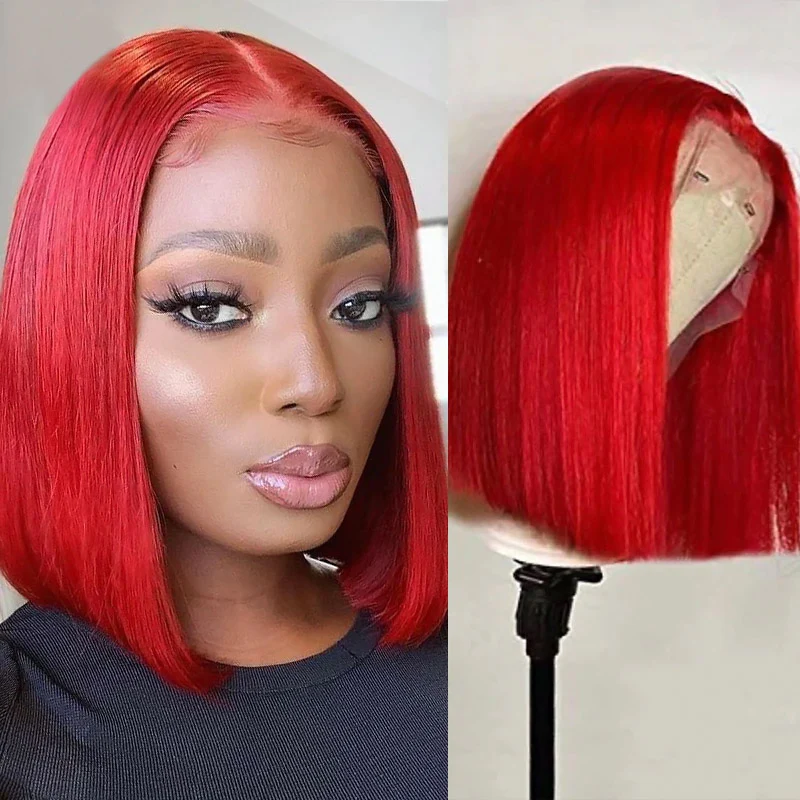 150% Density Yellow & Light Pink & Flag Red & Purple & Lake Blue Short Bob wig 13x4 Lace Front Straight Human Hair Wigs Transparent Lace | Lumiere