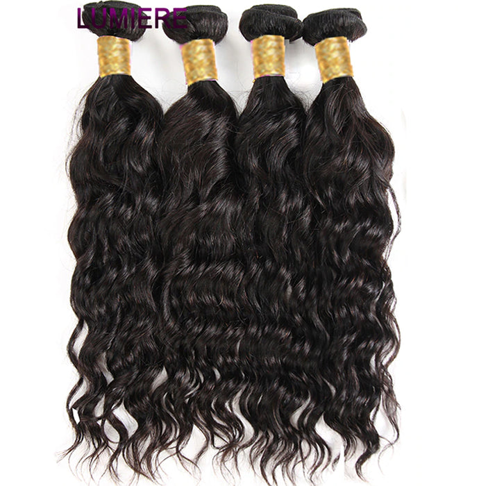 Natural Wave 3 Bundles With 4x4 Closure 100% Virgin Human Hair Middle and Free Part