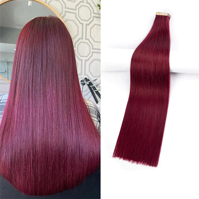 Tape In Human Hair Extensions #Burg Straight Hair Natural Black For Women Microlinks Brazilian 20pcs/1pack