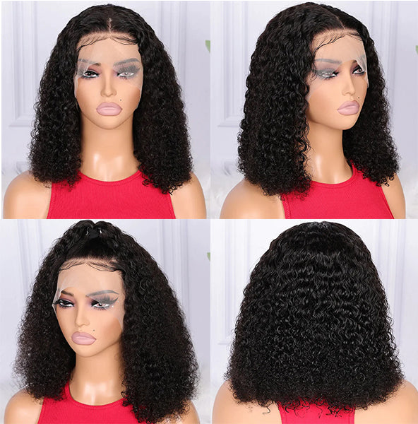 Brazilian Natural Black 13x4 Lace Front Curly Bob Wig Deep Wave Frontal Wigs Curly Human Hair Wig For Women