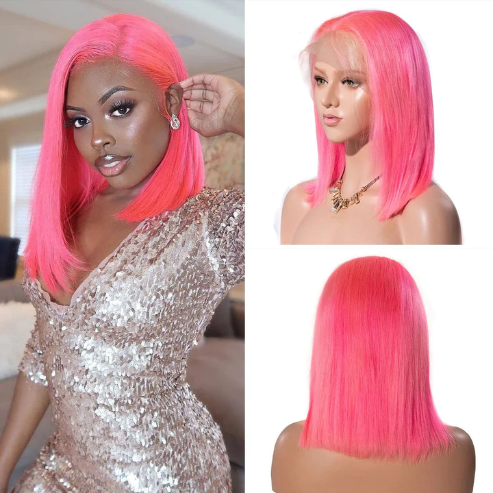 150% Density Yellow & Light Pink & Flag Red & Purple & Lake Blue Short Bob wig 13x4 Lace Front Straight Human Hair Wigs Transparent Lace | Lumiere