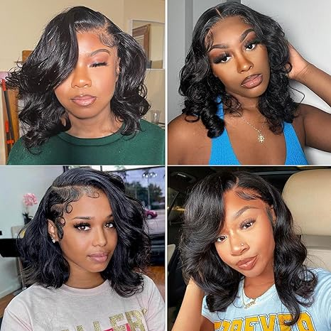 Lumiere A1 Customized 4x4 Lace Body Bob Wigs Human Hair Lace Closure Wigs for Beginners 14 Inch