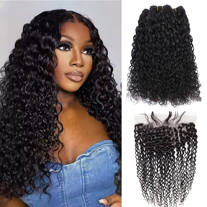 Lumiere Hair Pixie Curly Human Hair Bundles With 13x4 HD Lace Frontal Brazilian Virgin Hair Extensation