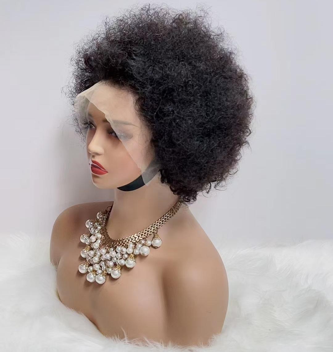 Natural Black 13x4 Lace Frontal New Pixie Cut Afro Kinky Curly Short Bob Wig Explosive Hair Wigs For Women