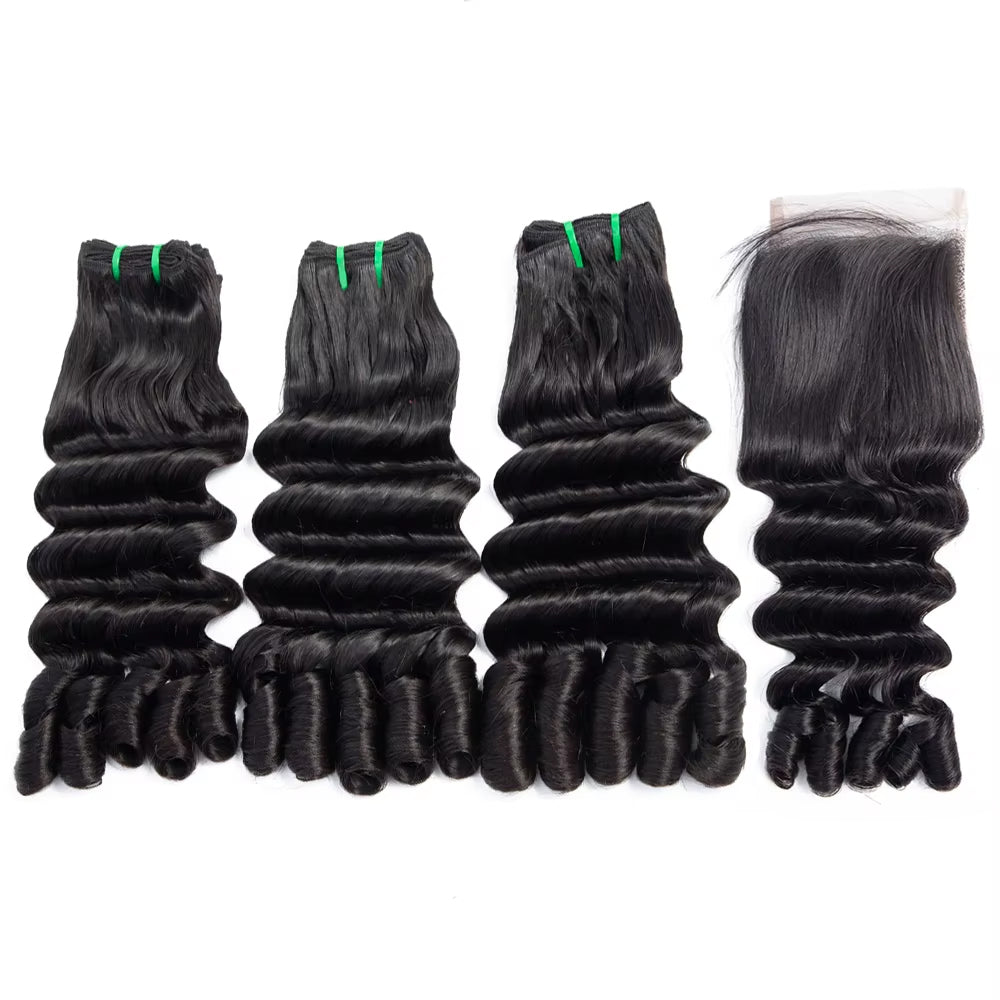 Lumiere Burmese Curly Funmi Loose Deep 3 Bundles with 4x4 Lace Closure Human Hair Extension