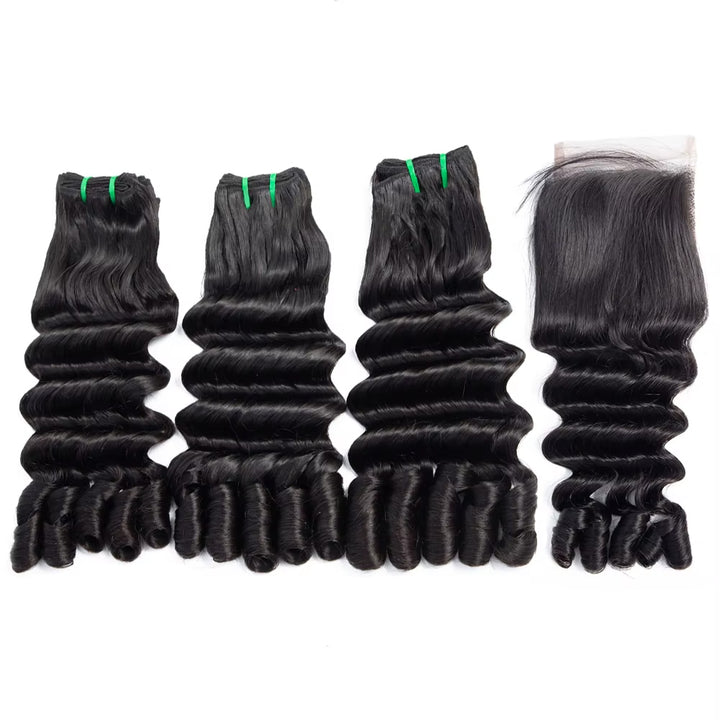 Lumiere Burmese Curly Funmi Loose Deep 3 Bundles with 4x4 Lace Closure Human Hair Extension