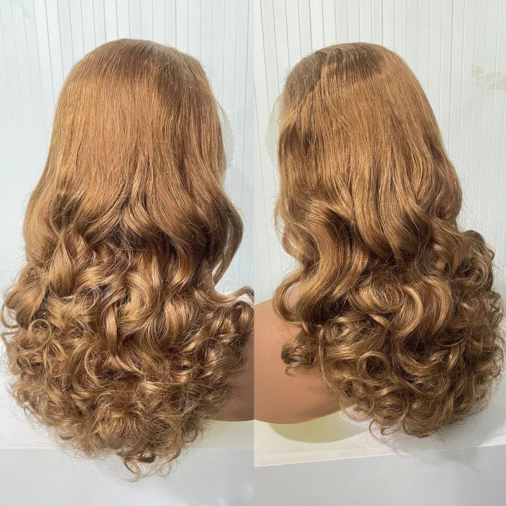 Customized Super Double Drawn Ginger Bouncy Curly Glueless 250% Density 13x4 Full Frontal Wigs Transparent Lace Wear Go 100% Human Hair | Lumiere