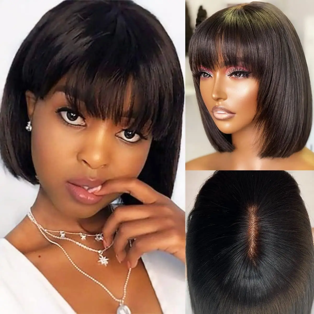 New Pixie Cut Natural Black Straight Bob Wig 4x1 HD Lace Wig