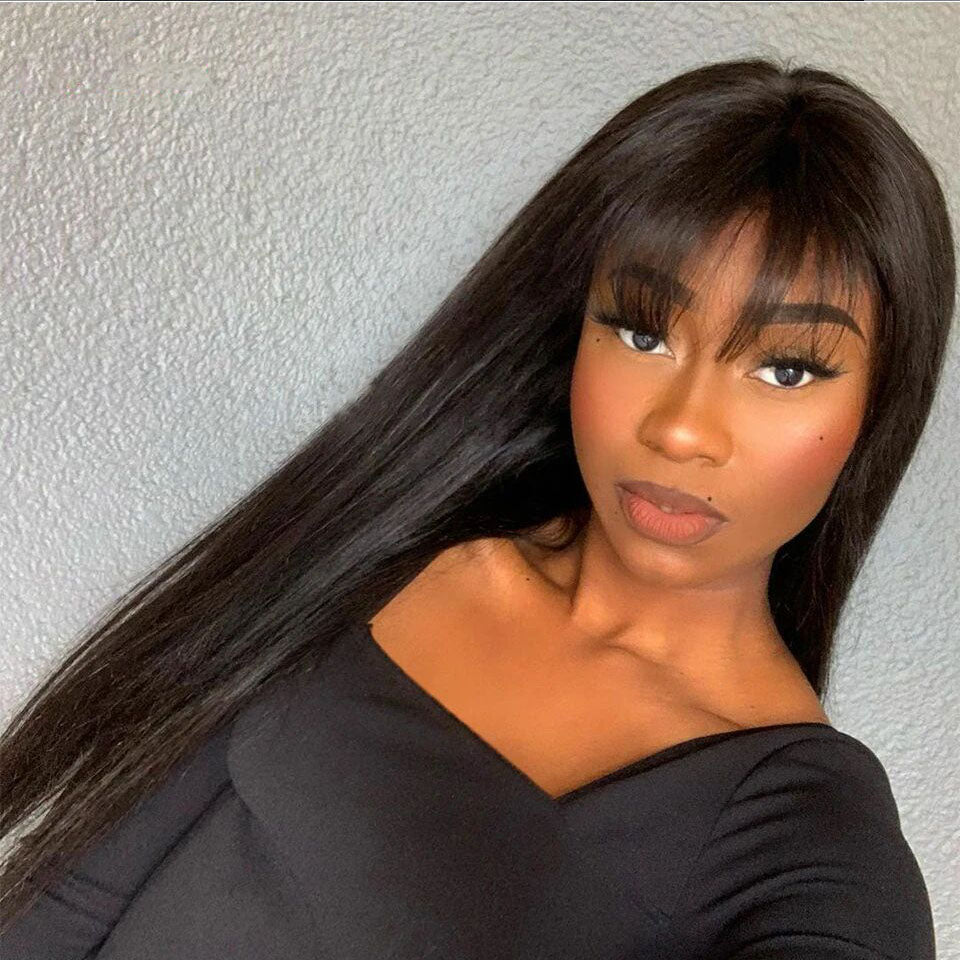 Lumiere Straight  180% Density Dark Brown Color Wig With Bang 13x4 Transparent Lace Front Wigs Human Hair For Black Women HDZ