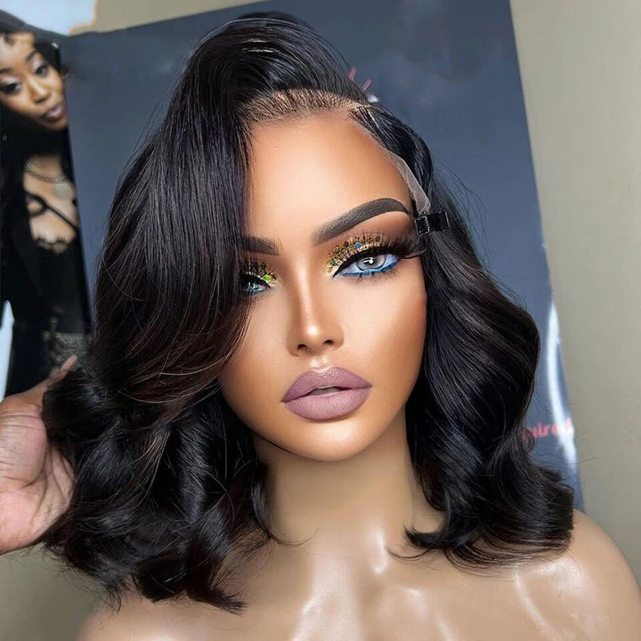 Skunk Stripe Noir et Bleu Ombre Body Wave 13x4/4x4 Lace Front Wig