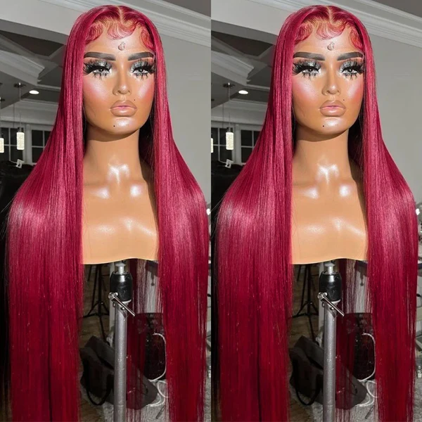 Lumiere 180% Density BURG Straight 13x4 Lace Frontal Wigs For Women Pre Plucked