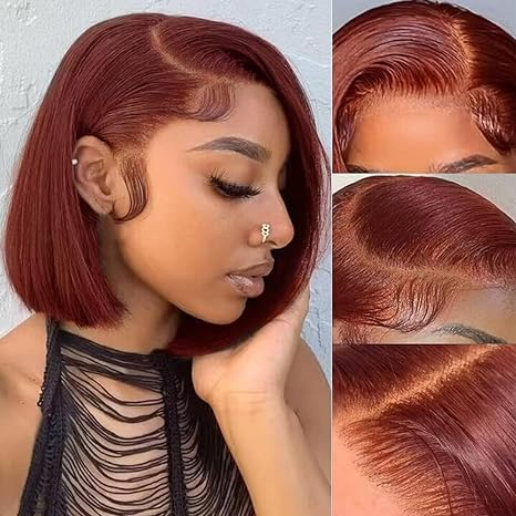 Lumiere A1 Customized #33 Reddish Brown Straight Bob 13x4 Lace Front Wigs Human Hair For Women