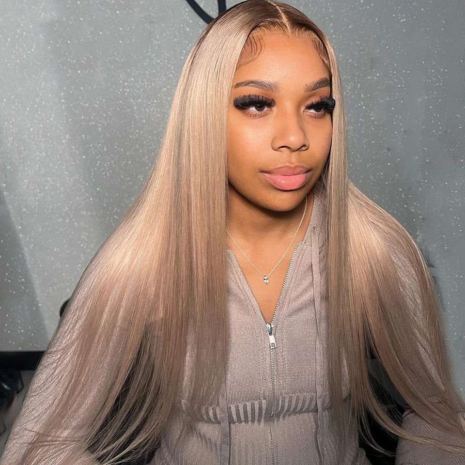 Mettez en surbrillance Ombre Brown Straight HD Lace Front Perruques de cheveux humains pour les femmes