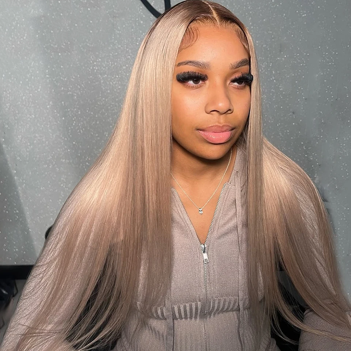 Mettez en surbrillance Ombre Brown Straight HD Lace Front Perruques de cheveux humains pour les femmes