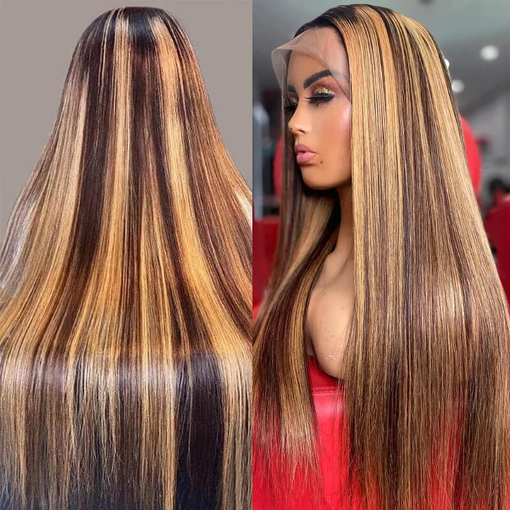 #350 Ginger Straight HD Transparent Lace Front Wigs Pour Femmes Cheveux Humains